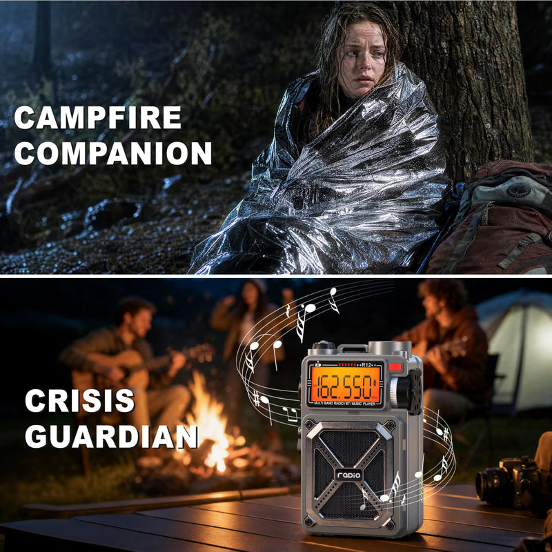 RunningSnail Solar Hand Crank Emergency Radio, NOAA Weather Alert, AM/FM/SW | Digital Tuning,Bluetooth Speaker,TF Playback,Flashlight,Compass,SOS,4000mAh,Thermal Blanket,USB-C Charging,for Emergencies Grey