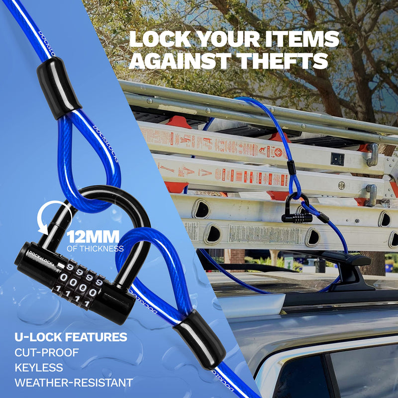 Security Cable Lock Set (5' to 25' Lengths) with U-Lock, 5ft | Anti-Theft Protection, 10mm Looped Ends Cable, Vinyl Coated, Weatherproof, Compact, Keyless, Resettable Combination