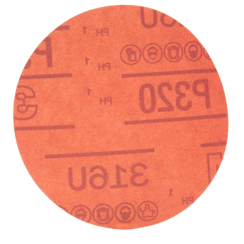 3M Hookit Red Abrasive Disc, 01295, 5 in, 320+ Grit No Hole, Pack of 50 for Auto, Primer, E-Coat Sanding Grade :P320 Number of Holes :No Holes Diameter: 5