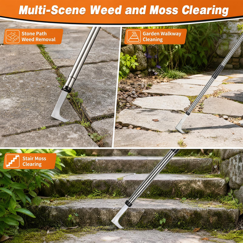 HORM 47.24'' Crack Weeder, Stainless Steel Manual Crevice Weeding Tool, Long Handle Weed Grabber Remover, L-Shaped Manual Weeder Puller, Durable Crevice Weeding Tool for Sidewalk Garden Lawn 47.24''