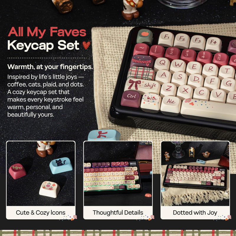 KiiBOOM Keycap Set - All My Faves, 133 Keys, MOA Profile, PBT Keycaps | Five-side Dye-sub, MX-Style, for 60%, 65%, 75%, TKL, 96%, Full Size, Alice, ANSI/ISO Layout Mechanical Gaming Keyboards
