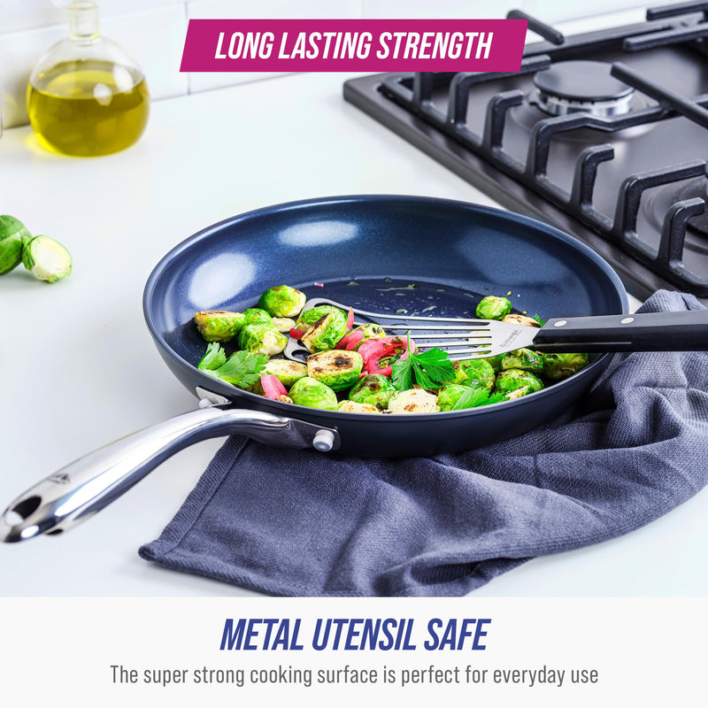 Blue Diamond Cookware Hard Anodized Ceramic Nonstick, 8" Frying Pan Skillet, PFAS-Free, Dishwasher Safe, Oven Safe, Grey 8" Frypan Skillet Gray