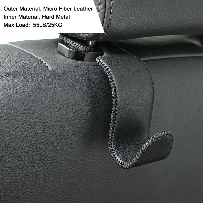 Amooca Car Seat Headrest Hook Universal Vehicle Storage Hanger Leather with Metal Car Seat Back Organizer for Handbag Purse Coat Black 2 Pack