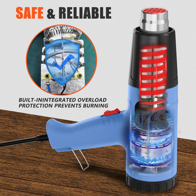 Heat Gun Kit 572 & 1112℉ Dual-Lvel & Rear Rotation Temperature Control 4 Nozzles Heat Gun' Overload Protection For Crafting, Shrink Tubing, Vinyl Wrap, Shrink Wrap,5Ft Power Cord Rear Rotation-1