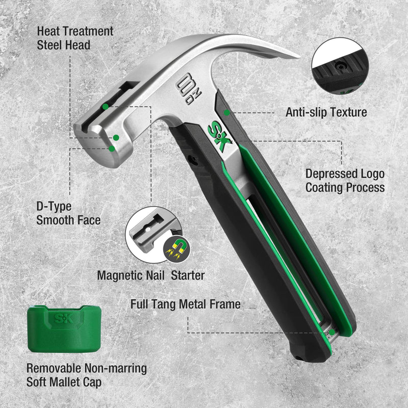 SK Gifts for Men, 8-Piece Hammer Tool Set, 8oz Stubby Claw Hammer, Full Tang Hollow Metal Frame, with EVA Foam Tool Organizer, Birthday Gift for Dad, Husband, Grandpa, Ladies and Beginners