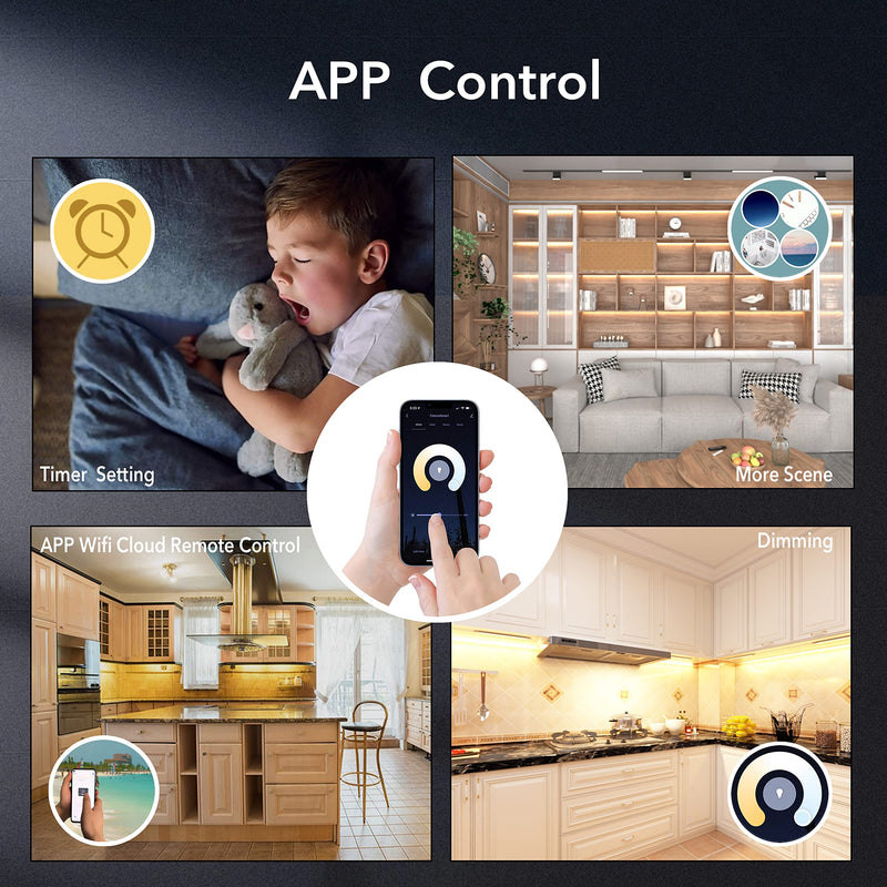 Smart Under Cabinet Lighting Hardwired Plug-in, Alexa & Google Compatible, Dimmable LED Under Cabinet Lights for Kitchen,9 Inches Under Counter Lights with App, Remote, 2700K-6500K Adjustable CCT