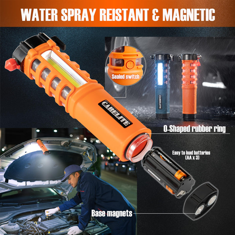Multi-Function Emergency Car Flashlight, Essential Car Escape Tool, Life Saving Rescue Gear: Seatbelt Cutter Window Breaker Worklight Flashlight Flash Beacon Orange