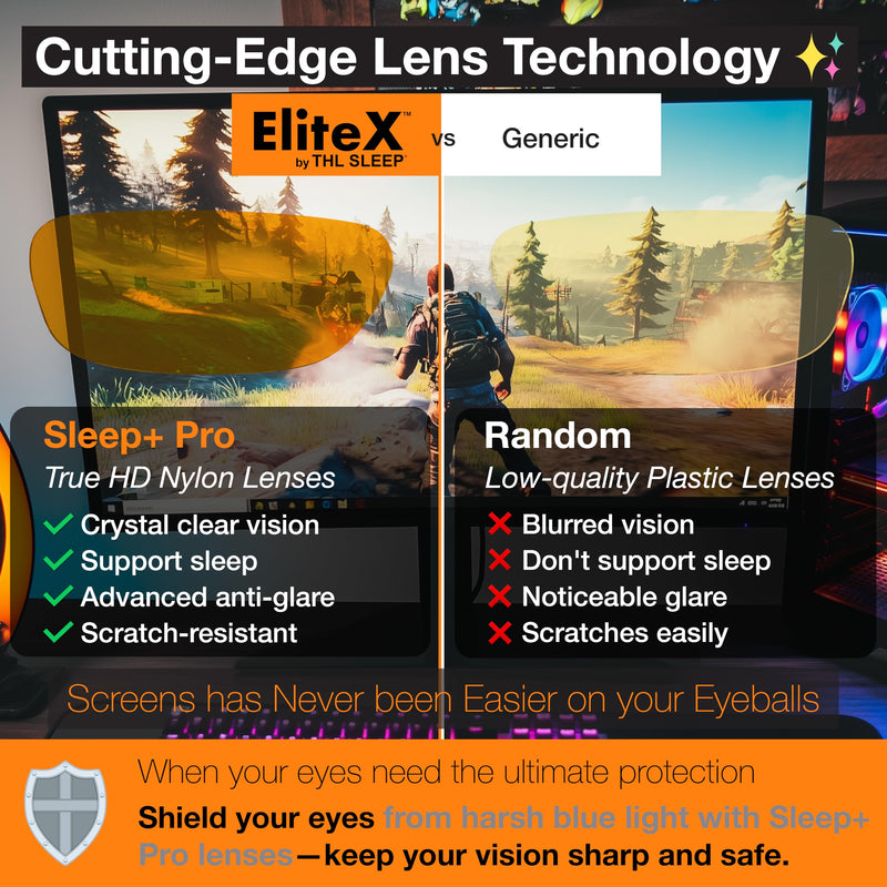 Orange Blue Light Blocking Glasses for Better Sleep - Amber Wrap Around Computer Migraine Glasses - EliteX Ultra Nighttime Migraine Gaming Glasses Men & Women - Screen Eye Strain Blue Light Blockers