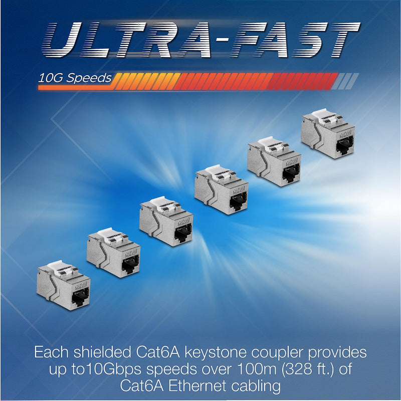 TRENDnet Cat6A RJ45 Keystone Inline Coupler Keystone Jack, 6-Pack, TC-KC06C6A, Keystone Jack Female to Female for Wall Plates & Blank Shielded Keystone Patch Panels, Silver