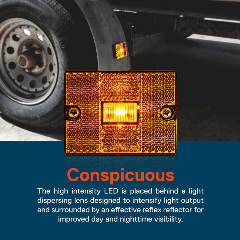 TRUE MODS 2pc 2x3 3x2 Inch Amber LED Stud-Mount Side Marker Light [DOT Certified] [IP67 Waterproof] [ Integrated Reflector] for Utility Boat Trailers Over 80" Camper RV Clearance Light 2 Pack