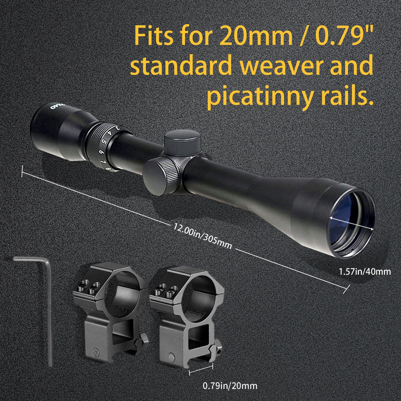 3-9×40 Rifle Scope for Hunting, Rangefinder Reticle Optics Scope with Free 20mm Mounts, black