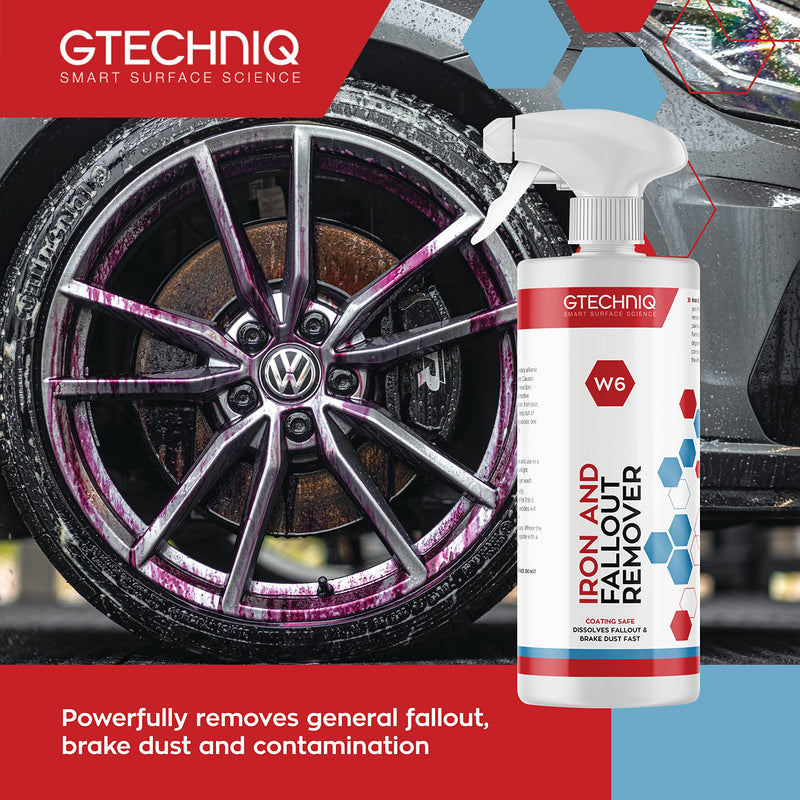 Gtechniq W6 Iron Removing Wheel & Paint Cleaner for Cars, Brake Dust Remover, Degreaser and Alloy Wheel Cleaner for Wheels, Rims and Paintwork, Safe on Coatings - 500ml 17 fl oz (Pack of 1) Single
