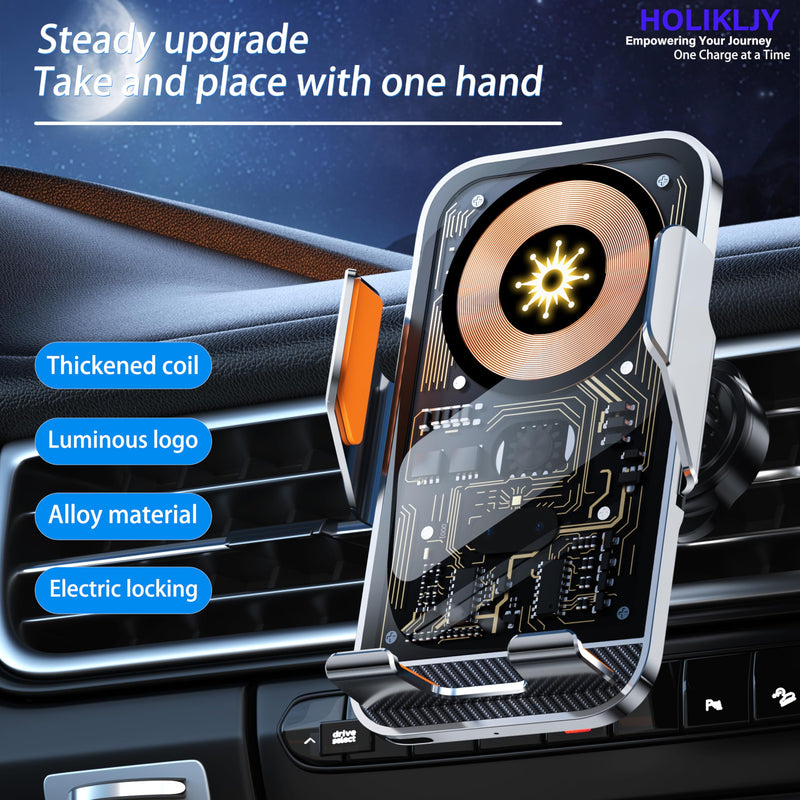 Car Phone Holder Charger Wireless Cell Phone Car Mount - 15W Fast Charging Auto-Clamping Air Vent Car Phone Mount Charger for iPhone 16 Pro Max 16 15 14 13 12 Pro and Sumsung Galaxy Series Silver