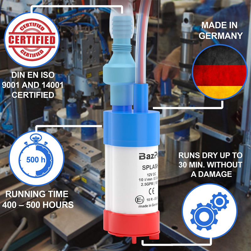 12V Submersible Water Pump - German Made (2.5GPM / 18ft.) | Portable RV Water Pump - Works with Electric Switch in 12V Faucets | 12 Volt Small Water Transfer Pump for Camper, Marine, Solar. 12V Water (2.5GPM / 18ft.)