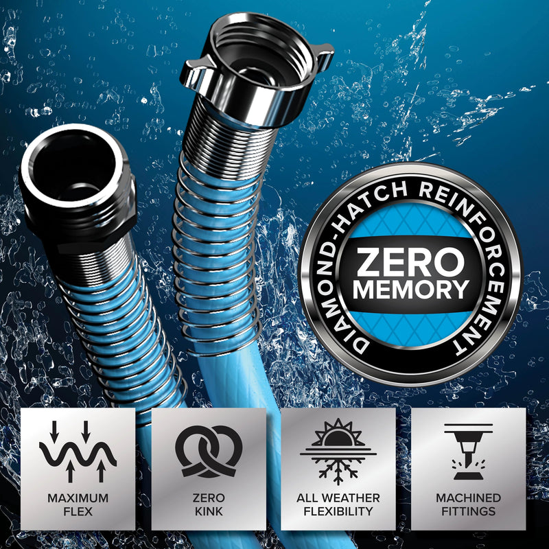 Camco EvoFlex 4-Ft Water Hose - RV Drinking Water Hose Contains No Lead, No BPA & No Phthalate - Flexible Design w/Stainless Steel Strain Relief Ends - 5/8” Inside Diameter, Blue (22590) 4-Foot