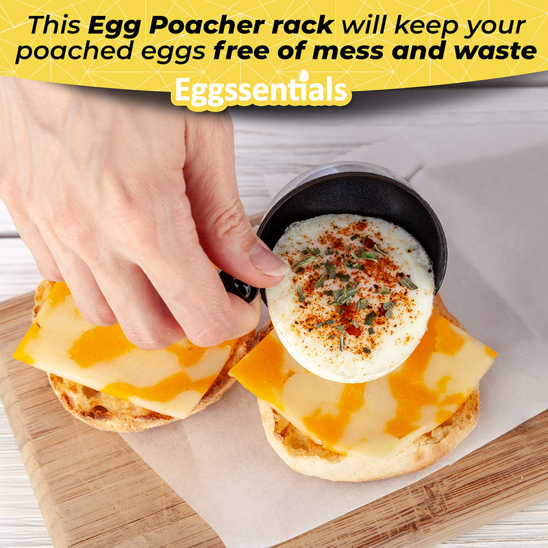 Eggssentials Egg Poacher Insert Stainless Steel Poached Egg Cooker Eggs Poaching Cup PFOA Free Egg Poachers Nonstick, 7.25" Rack Compatible with Current Cookware, Skillets & Instant Pots 4 Cup Egg Poacher