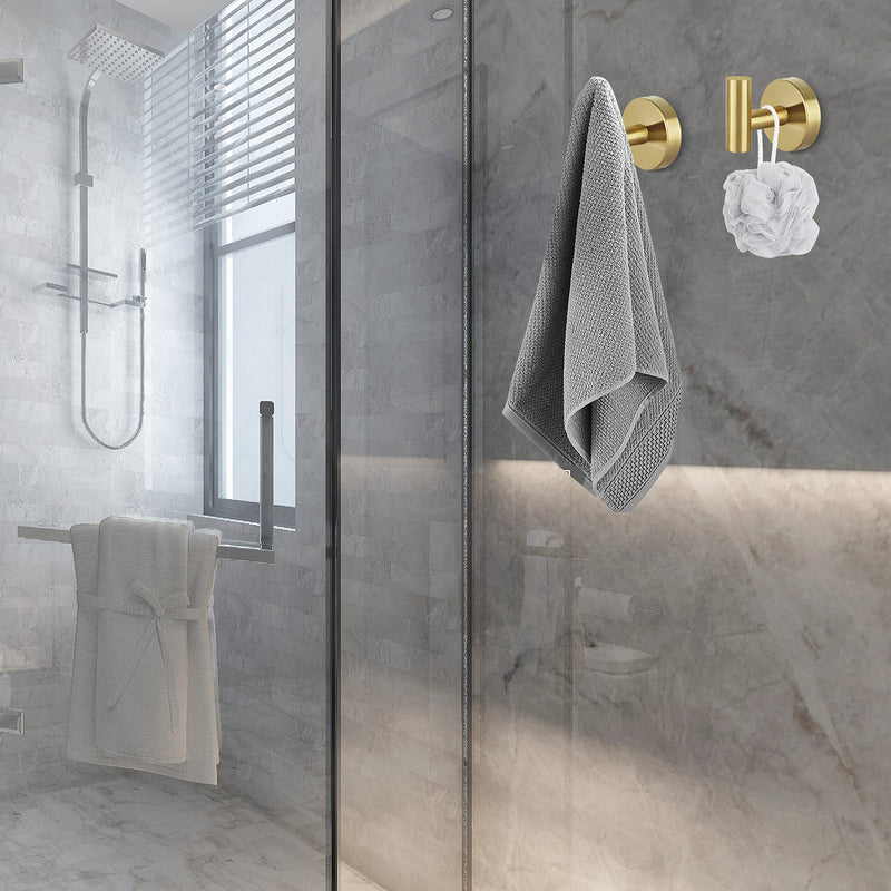 8 Pcs Bathroom Robe Towel Hooks Coat Wall Hook Stainless Steel Heavy Duty Door Hanger Towel Robe Clothes Cabinet Closet Sponges Hook for Bathroom Bedroom Kitchen Hotel Pool (Gold) 8 Gold
