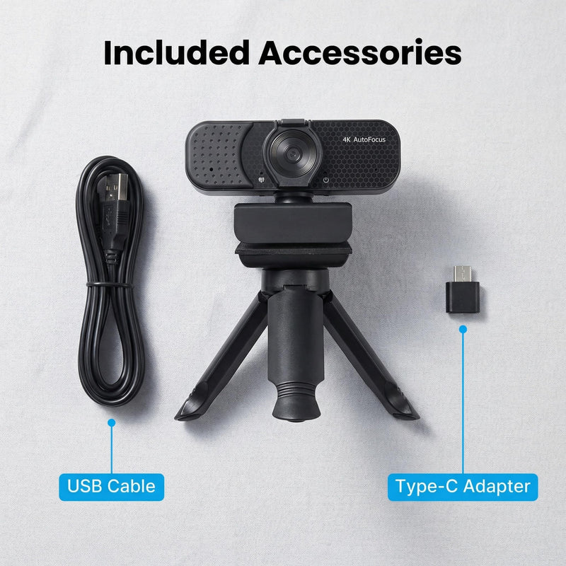 Gohero 4K Webcam with Dual PDAF Autofocus & Auto Light Correction | 2 Noise Reduction Mics, 83° FOV, Privacy Cover, USB-A, Pro Series Black002
