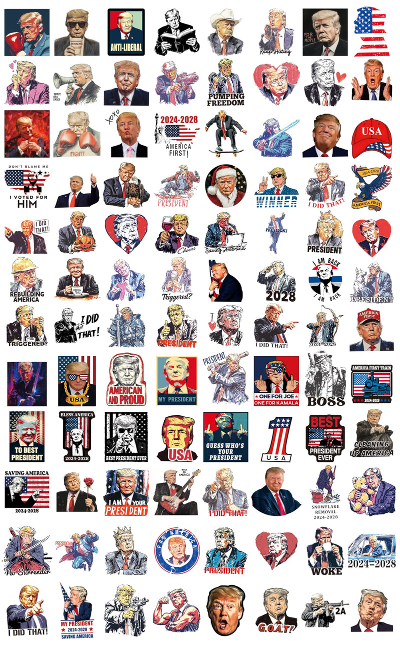 100 Pack President Stickers, American Graphic Picture Decal for Laptop, Phone, Vehicle, Water Bottle