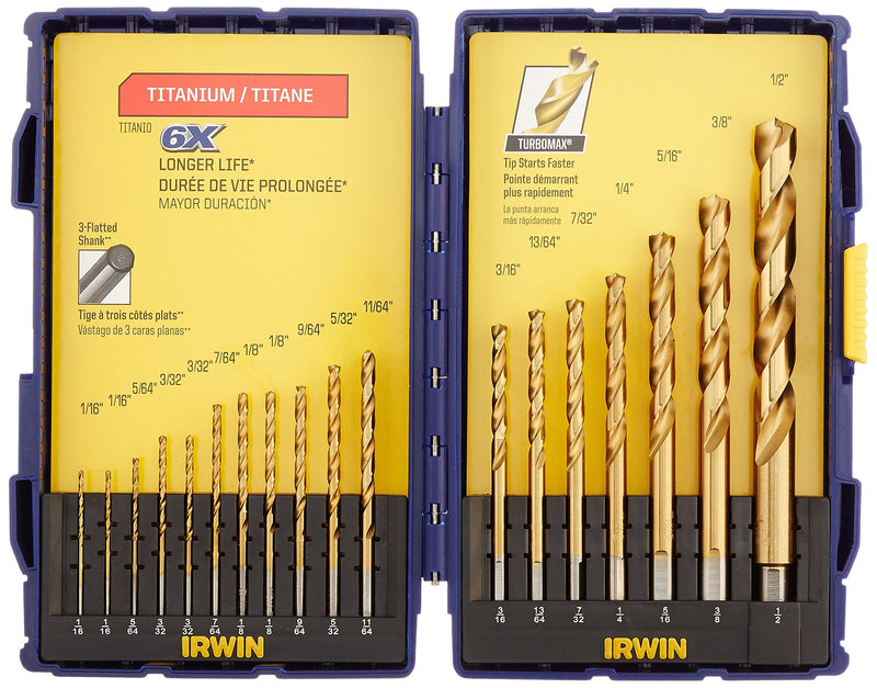 Irwin Tools 18-Piece Titanium Nitride Coated Turbomax Drill Bit Set with Pro Storage Case 18pc