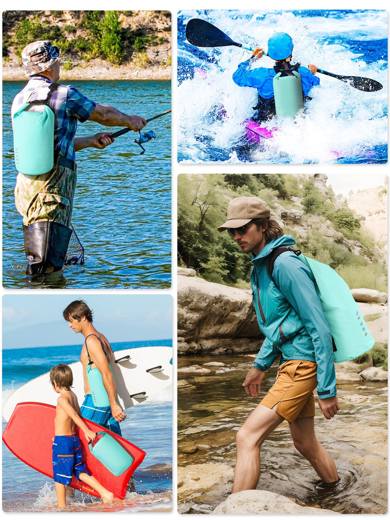 HEETA Waterproof Dry Bag for Women Men, 5L/10L/20L/30L/40L Roll Top Lightweight Dry Storage Bag Backpack with Emergency Whistle for Travel, Kayaking, Boating, Camping, Beach, Cruise Ship Essentials 10L Mint Green