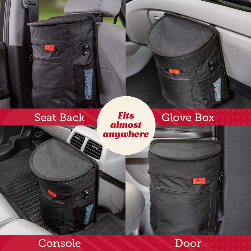Lusso Gear Car Trash Can, 3.5 Gallon Capacity, Black Color, Manual-Lift Opening Mechanism