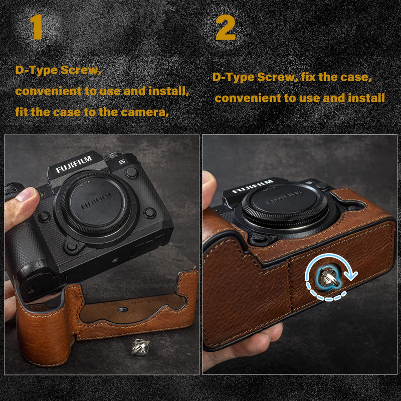 MUZIRI KINOKOO Case for Fuji XH2S/X-H2S/XH2 Digital Camera, Genuine Leather X-H2S Half Case with Opening Bottom and Enhanced Grip Design - Brown