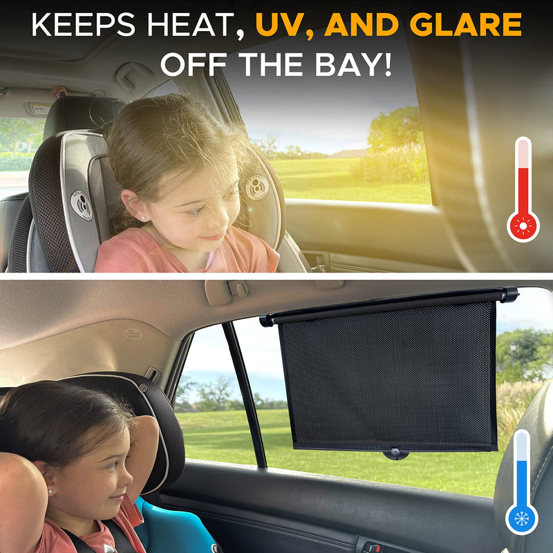 EcoNour Car Side Window Sun Shade (2 Pack) | Retractable Roller Sunshade for Kids | Baby Car Window Shades for UV and Sun Glare Protection | Baby Travel Accessories (15"x17") Medium