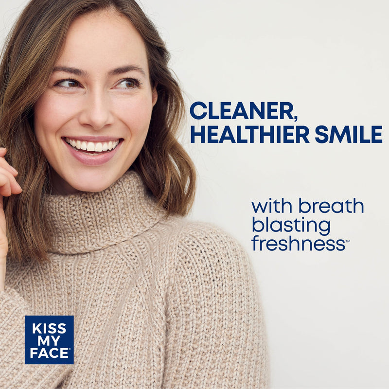 Kiss My Face Triple Action Toothpaste Gel, Herbal Mint Flavor, Removes Plaque, Whitens Teeth, Prevents Tartar, with Tea Tree Oil and Aloe, Fluoride Free, Vegan, 4.5 oz, 6 Pack Triple Action Herbal Mint