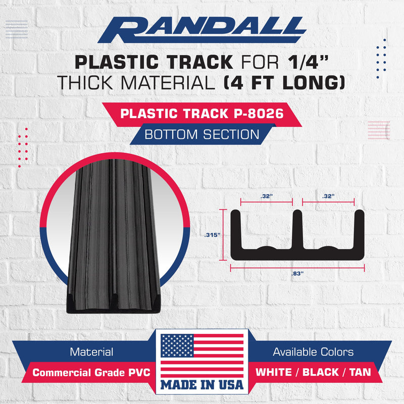 Randall Manufacturing 1/4" Plastic Sliding Door Track (Black, 4 FT Long) Black