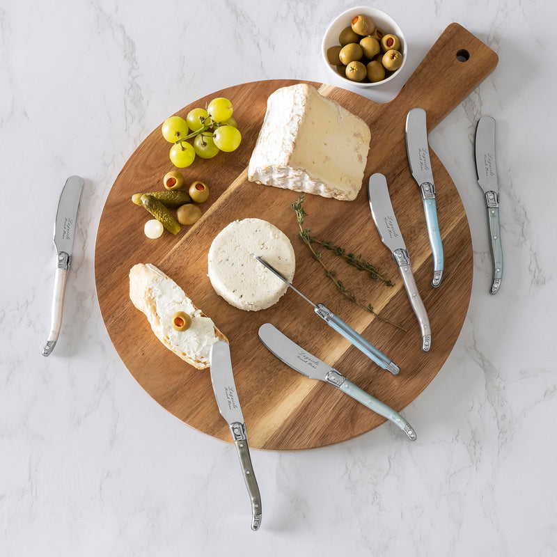 French Home Laguiole Spreader Set – 8 Piece Cheese & Butter Spreader Set with Mother of Pearl Handles – Elegant & Practical Charcuterie Tools (6.25")