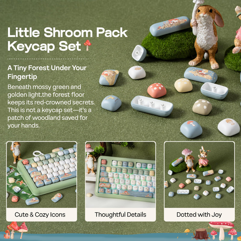 KiiBOOM Keycap Set - Little Shroom Pack, MOG Profile, 5-Side Dye-sub PBT | 137 Keys, MX-Style Compatible for Alice, 60%, 65%, 75%, TKL, 96%, Full Size, ANSI Layout Mechanical Keyboards (After Rain) After Rain