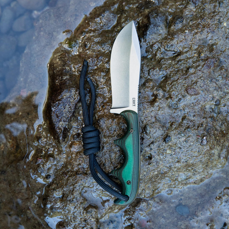CRKT Minimalist Nessmuk Outdoor Survival Fixed Blade Knife with Sheath: D2 Steel Plain Edge Blade, Micarta Handle, 2376 Green