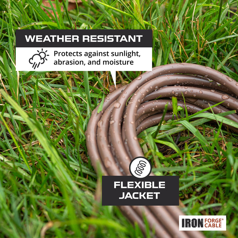 Iron Forge Cable 25ft Brown Outdoor Extension Cord with 3 Outlets - 16/3 SJTW 25ft Extension Cord 3 Prong, 13 Amp All-Weather Heavy Duty Power Cable