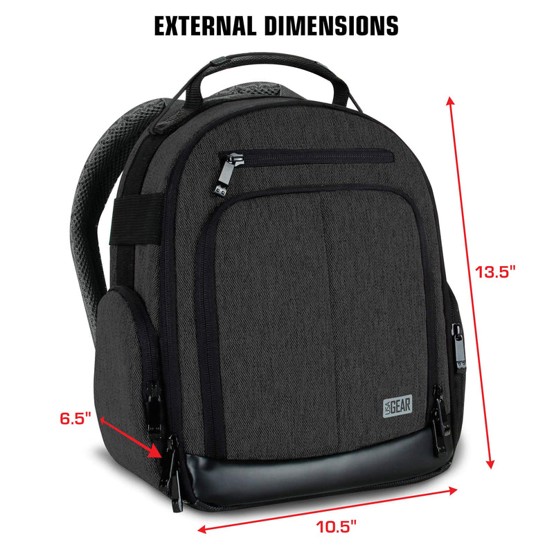 USA Gear Portable Camera Backpack for DSLR with Customizable Accessory Dividers, Weather Resistant Bottom and Comfortable Back Support - Compatible with Canon, Nikon, Sony, Fujifilm, and More (Black) Compact Black