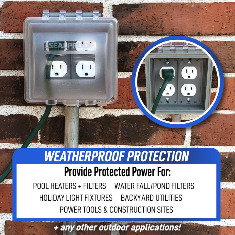 Sealproof 2-Gang Weatherproof Lockable In Use Electrical Power Outlet Cover, Two Gang, UL Extra Duty Compliant, 45-in1, Plastic Clear Frost Standard 2-Pk