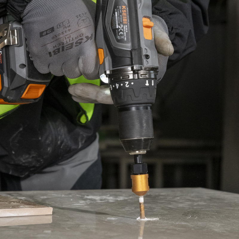 KSEIBI 615305 Diamond Hole Saw, 4-1/8 Inch (105mm) Diamond Core Drill Bit for Porcelain, Ceramic, Granite Drill Bits, Brick, Marble, Dry Cutting, 2" Drilling Depth, 5/8"-11 Thread, for Angle Grinder 4-1/8” (105MM) Vacum Brazed