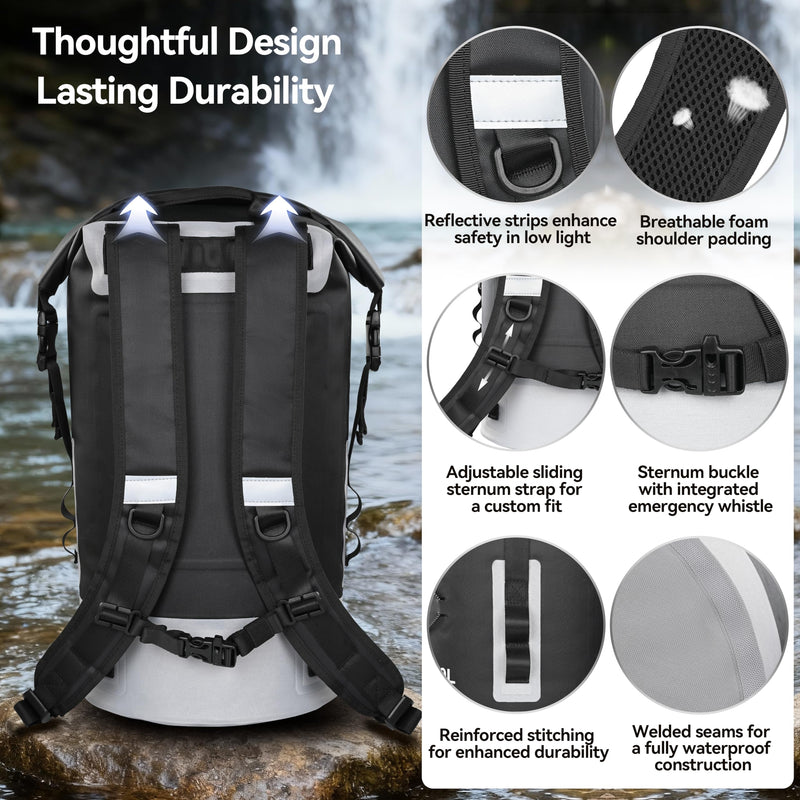 MARCHWAY Floating Roll Top Dry Bag, Flexible Lightweight TPU Waterproof Backpack 20L/30L/40L with Padded Straps for Boating, Kayaking, Swimming, Hiking, Beach (Black, 20L) Black