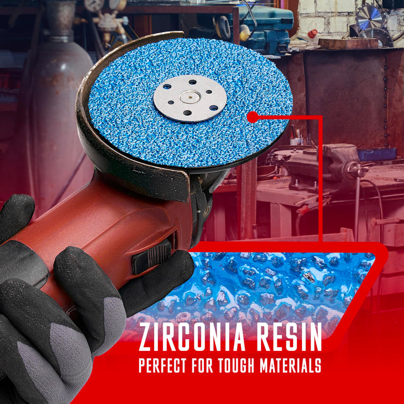 Zirconia Resin Fiber Sanding and Grinding Discs for Angle Grinder, 5” x 7/8”, 60 Grit, 25-Pack + Backing Pad + Lock Nut 60.0
