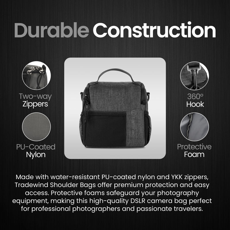 Tamrac Tradewind 3.6 Camera Bag for Photographers, Camera Case for Photography Accessories, Compact Camera Shoulder Bag for DSLR and Mirrorless Cameras, Crossbody Camera Bag for Women Men – Dark Grey
