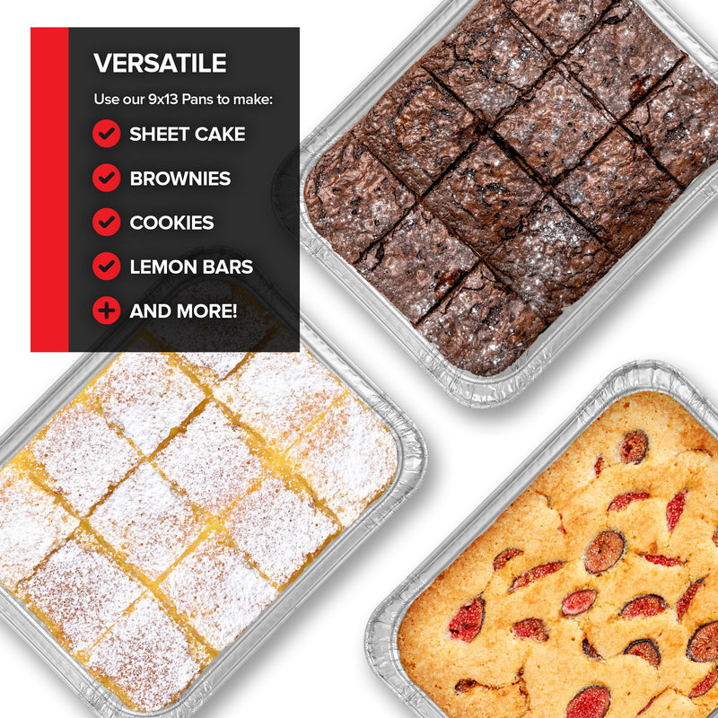 (30 Pack) Disposable Aluminum Pans 9x13 Shallow, Heavy Duty 1.75" Deep Foil Pans, Baking Tins, 13x9 Baking Pan for Cooking and Serving Cookies, Brownies, Sheet Cake, Cookie Sheets, Holiday Meal Prep 30