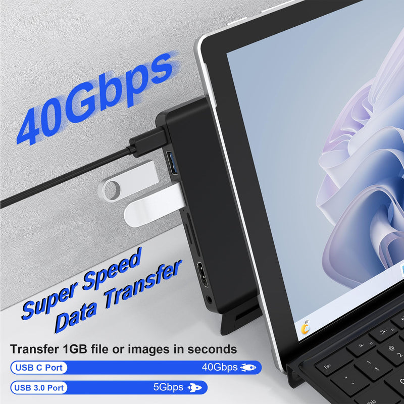 Surface Pro 11/10/9 Accessories Docking Station & Adapter - 7-in-1 USB-C Hub for Dual Monitor, with 4K HDMI, USB C Thunderbolt 4 (8K@30Hz/40Gbps/100W PD), 2 USB 3.0, SD/TF Card Reader & 3.5mm Audio Black