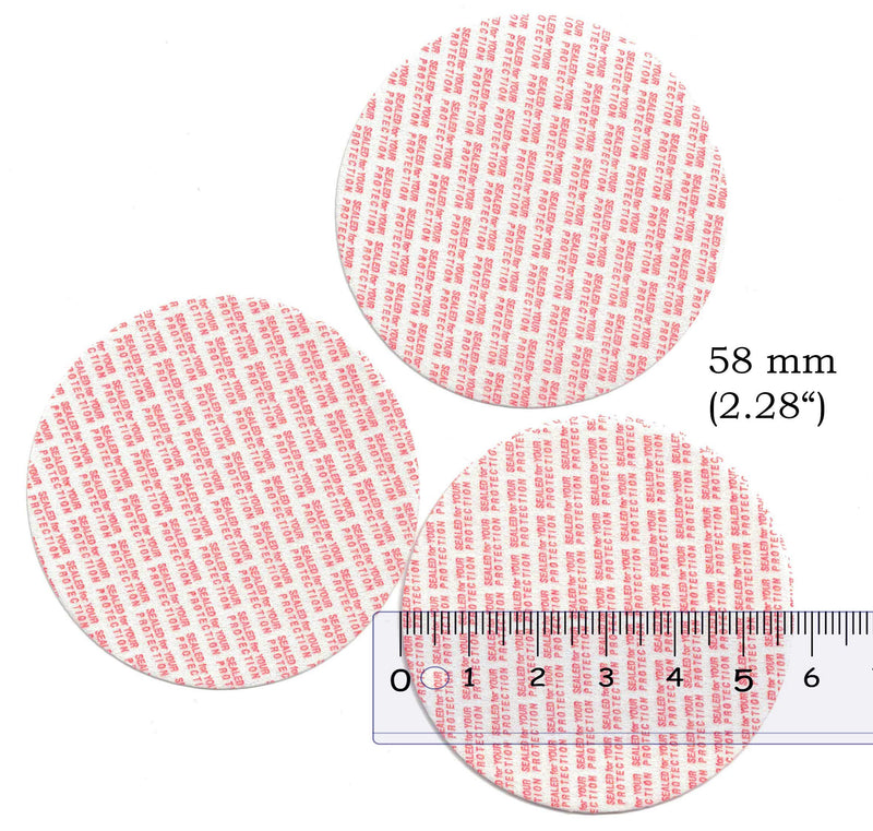 Torque Activated Pressure Sensitive Seals Cap Liners -58 mm (2.28")-Made in USA- 100 PCS - for Glass & Plastic Jars - No Induction Sealer Needed