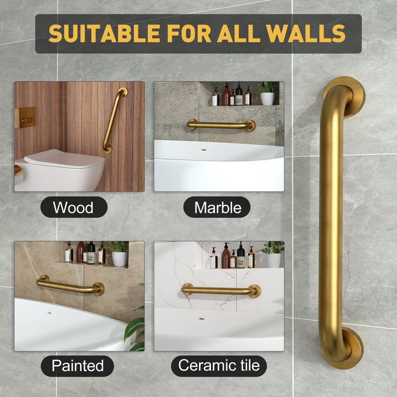 16 Inch Shower Grab Bar, 500 lb Heavy Duty Brushed Gold Stainless Steel Safety Rail for Bathtubs and Showers – Anti Slip Bathroom Grab Bar for Elderly Handicap Senior, Screw Mount Assist Handle 16 inch