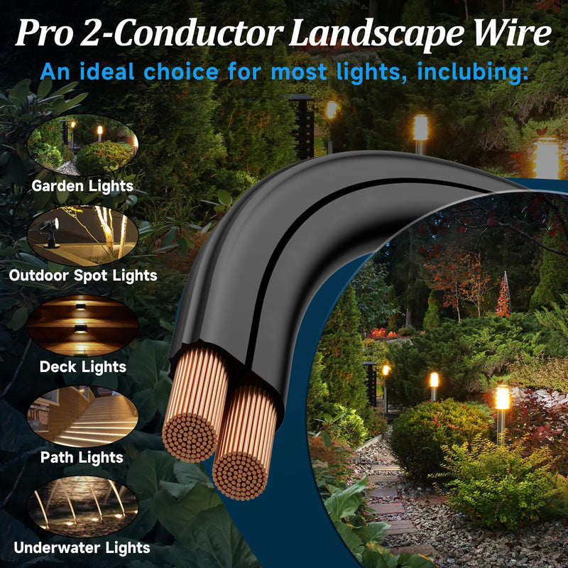 14/2 Low Voltage Landscape Wire - 50 Feet, 14 Gauge, 2 Conductor, UV Resistant, Direct Burial, Pro Landscape Lighting Cable 50FT