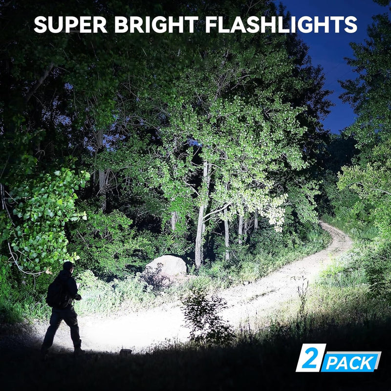 Flashlight Rechargeable LED High Lumens - 99,000lm Super Bright Flash Light with 5 Modes, Waterproof Powerful Lintera for Home, Camping(2 Pack)