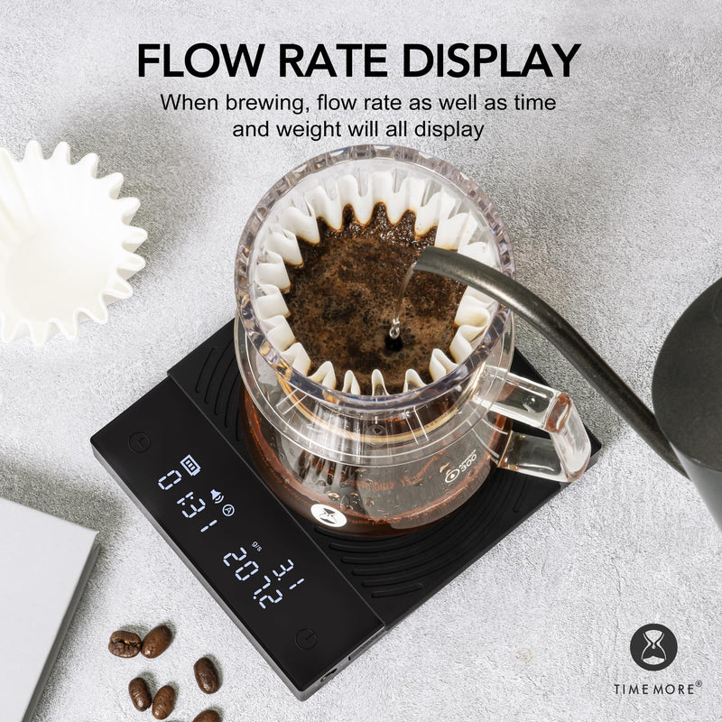 TIMEMORE Black Mirror Basic 2 Coffee Scale with Timer, 2kg/0.1g High Precision Kitchen Scale, Espresso Scale with Flow Rate Function, Digital Coffee Scale for Pour Over Drip Coffee with Silicone Cover Basic 2.0