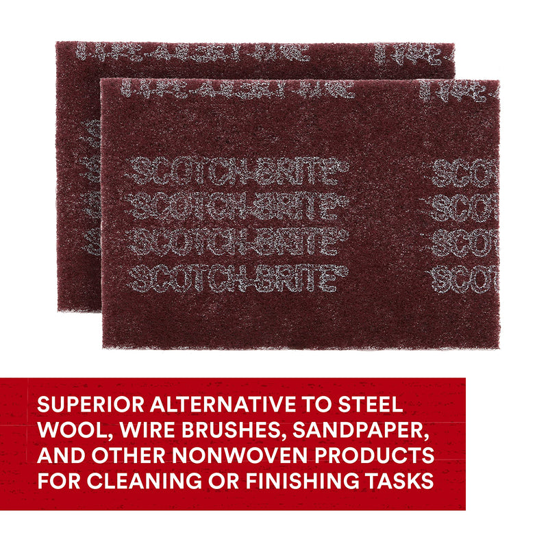 3M Scotch-Brite General Purpose 7447 Hand Pad, Very Fine Grade, 6 in x 9 in, Pack of 30, Aluminum Oxide, Surface Preparation, Scuffing, Blending, Cleaning, Maroon