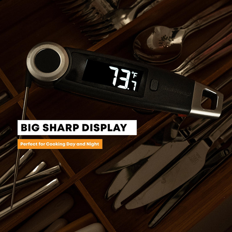 Finaltouch X10 Instant Read Digital Meat Thermometer NSF Certified Waterproof Professional for Cooking Grilling BBQ Baking Candy Oil with Rotating Probe and Backlit Display (Tangerine Tart) Tangerine Tart