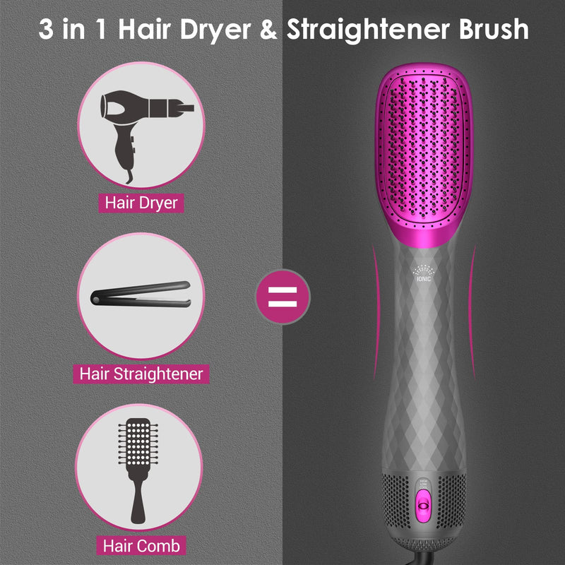 APOKE 3 in 1 Hair Dryer Brush Professional 1200W Powerful Ceramic Tourmaline 3 Heat/2 Speed Settings One Step Hair Dryer and Styler Light Gray